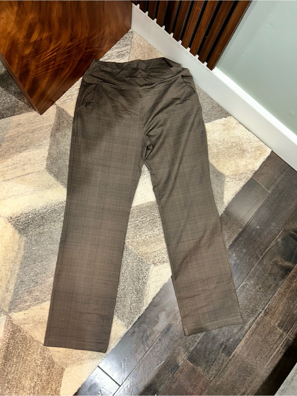 Brown Black Glen Plaid Straight Leg Trouser Pants